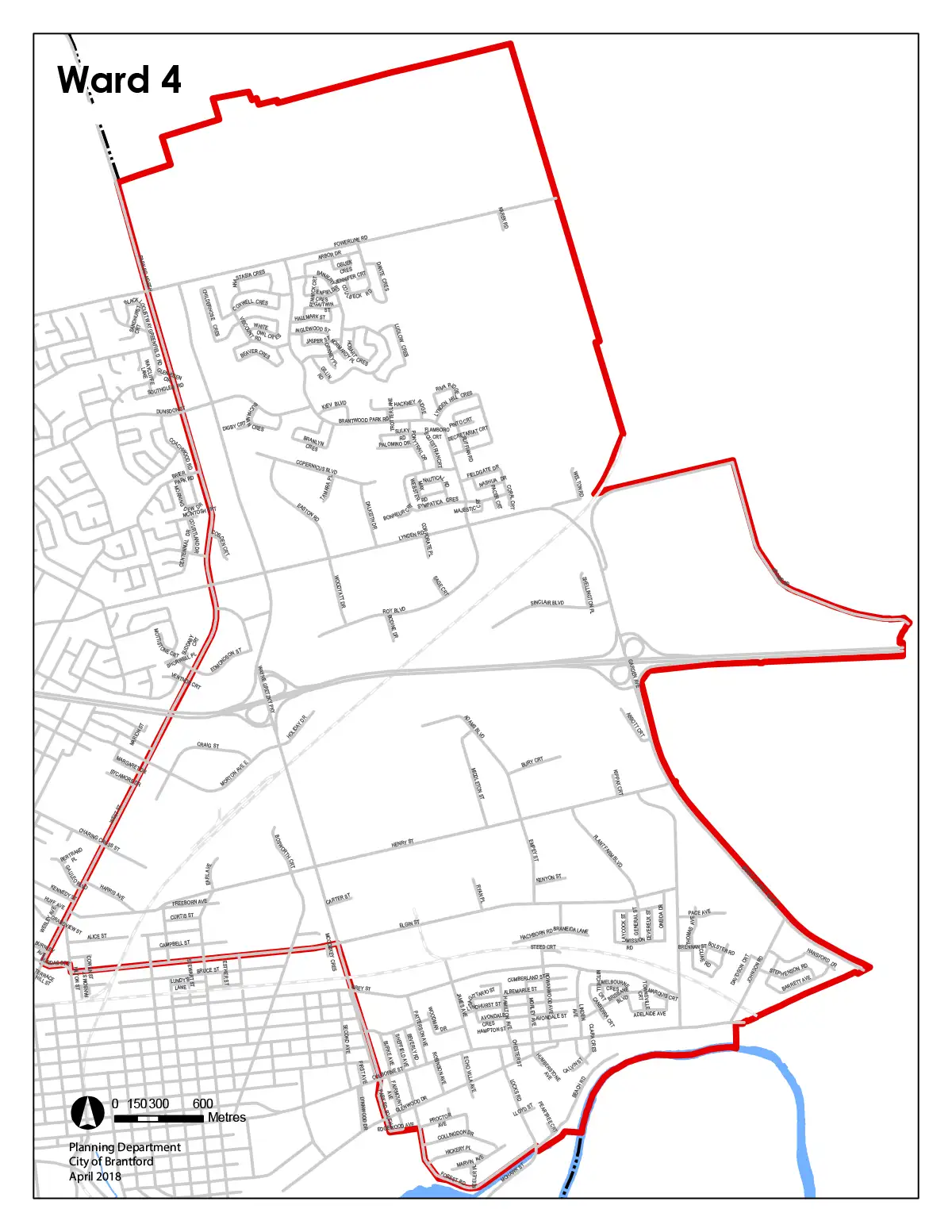 Map of Ward Four in Brantford Ontario